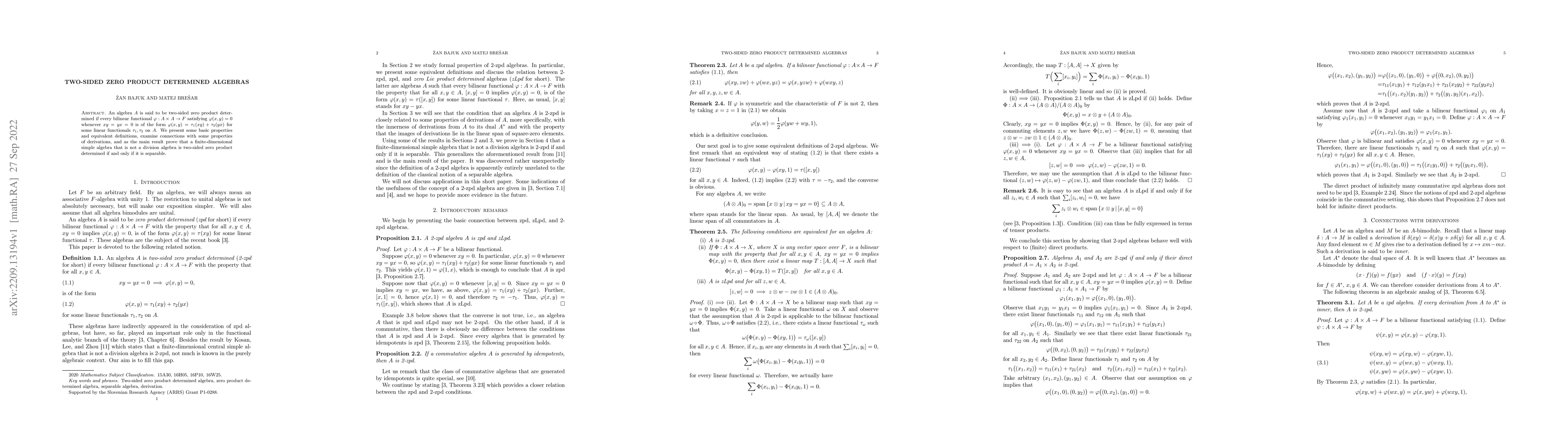 Thumbnail for Two-sided zero product determined algebras