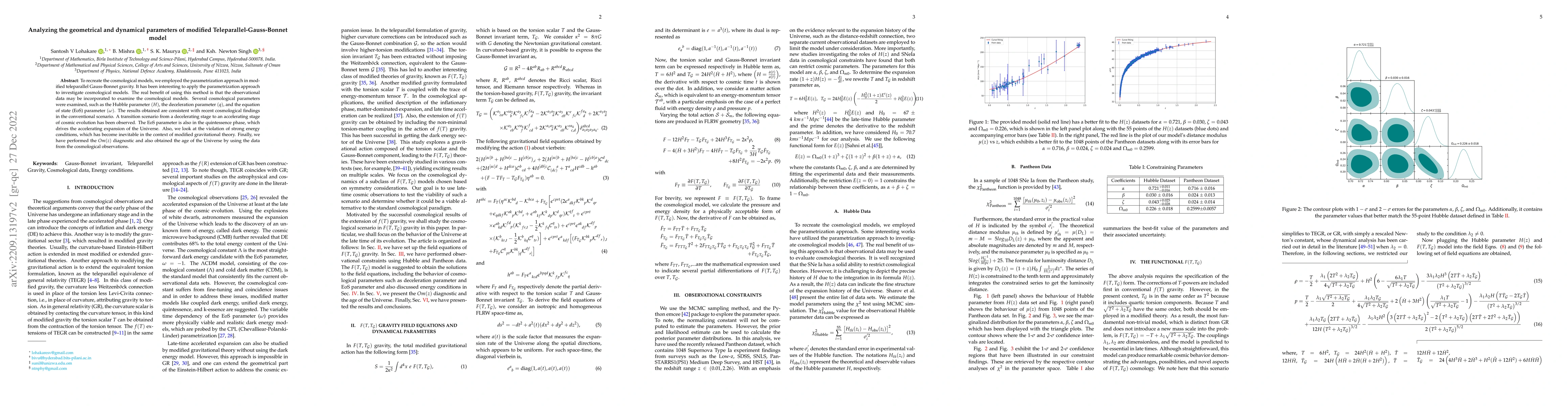 Thumbnail for Analyzing the geometrical and dynamical parameters of modified
  Teleparallel-Gauss-Bonnet model