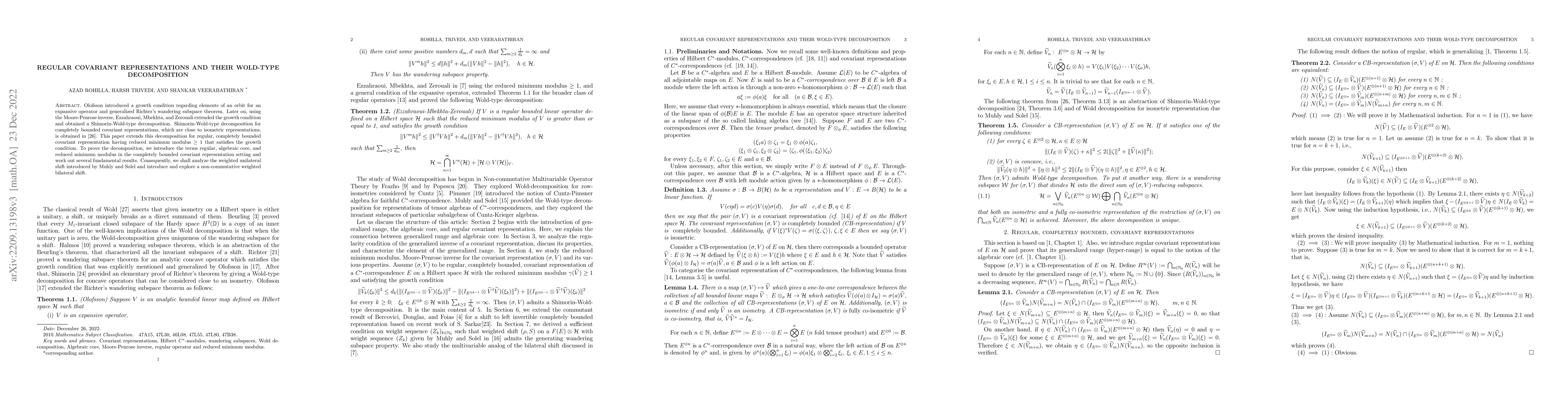 Thumbnail for Regular covariant representations and their Wold-type decomposition