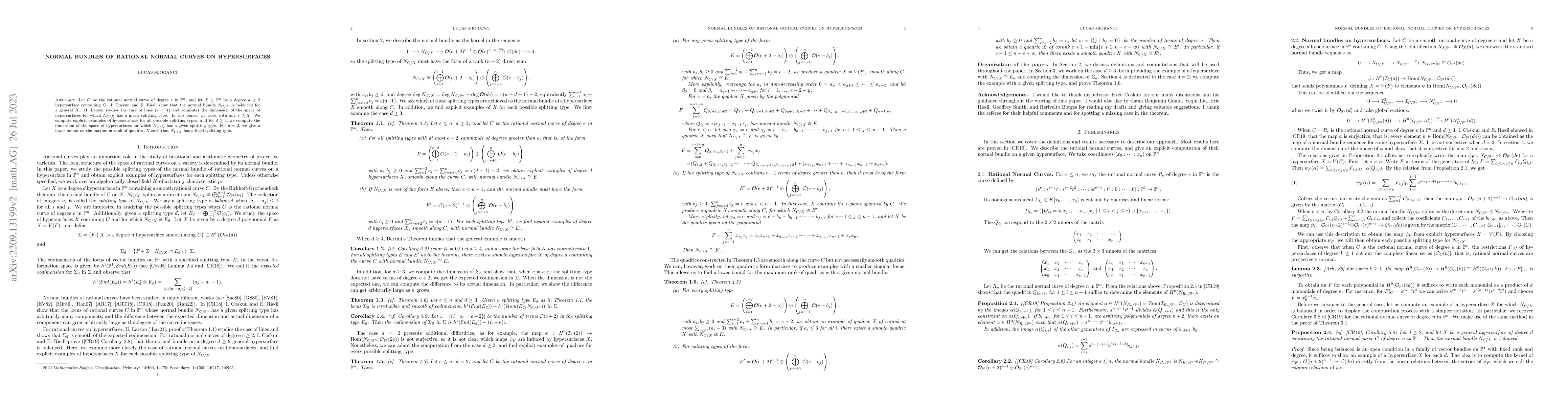 Thumbnail for Normal Bundles of Rational Normal Curves on Hypersurfaces