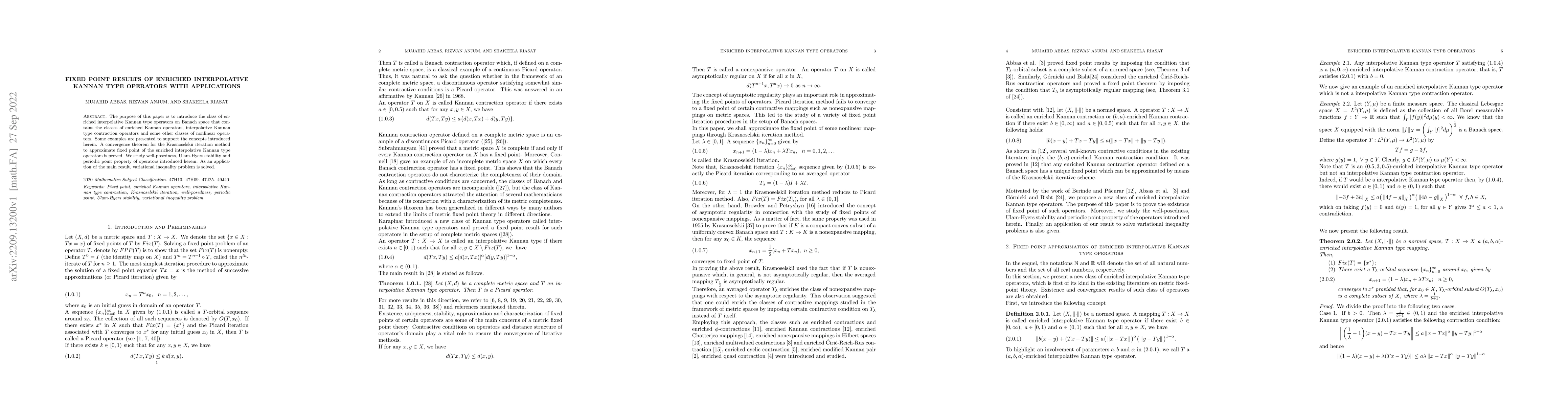 Thumbnail for Fixed point results of enriched interpolative Kannan type operators with
  applications
