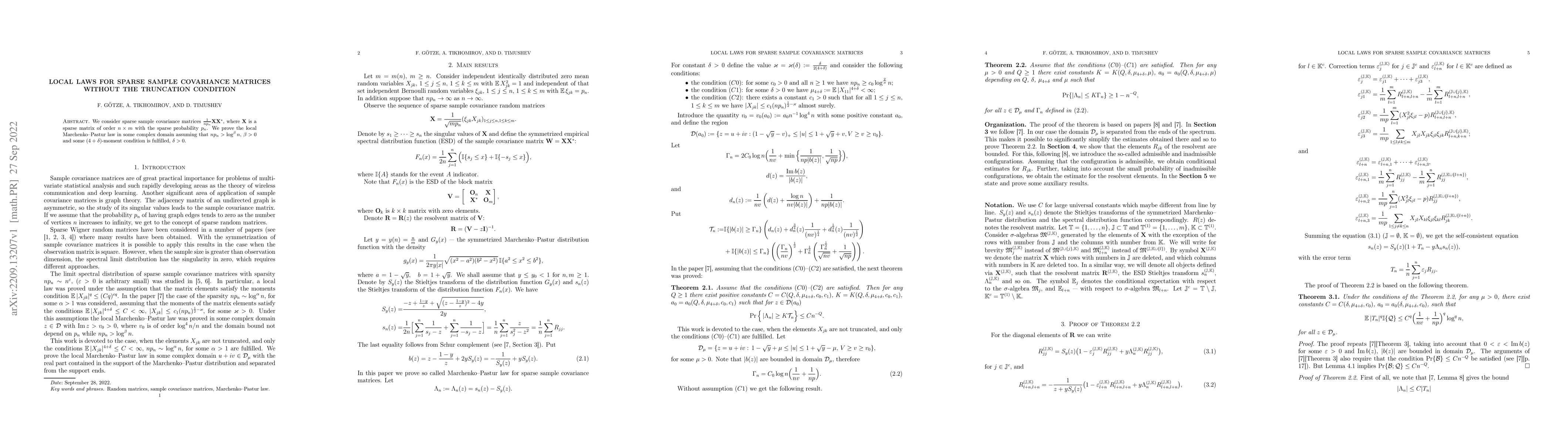 Thumbnail for Local Laws for Sparse Sample Covariance Matrices without the truncation
  condition