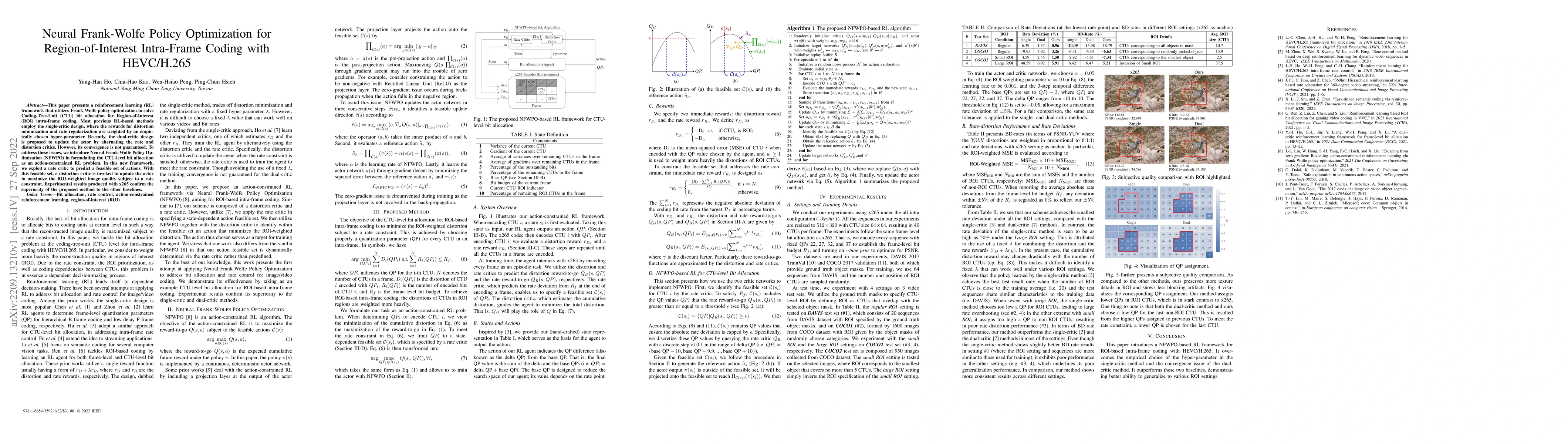 Thumbnail for Neural Frank-Wolfe Policy Optimization for Region-of-Interest
  Intra-Frame Coding with HEVC/H.265