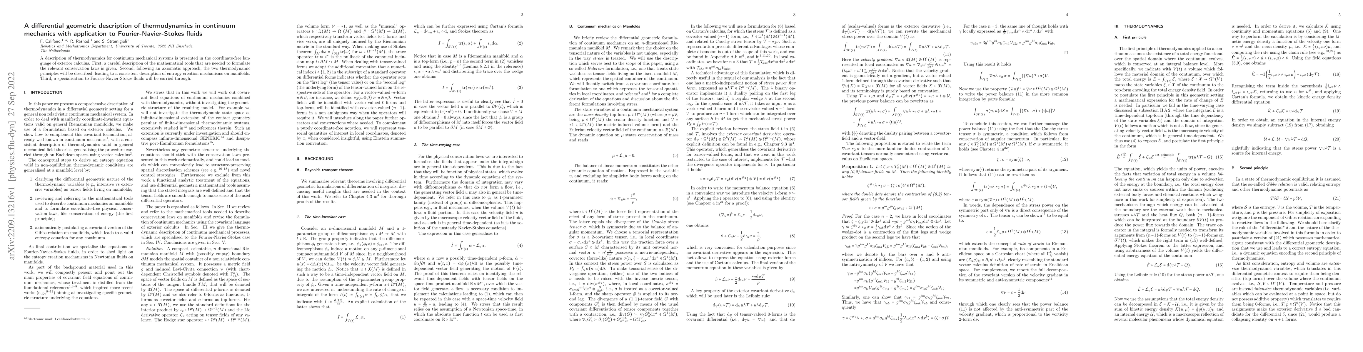 Thumbnail for A differential geometric description of thermodynamics in continuum
  mechanics with application to Fourier-Navier-Stokes fluids
