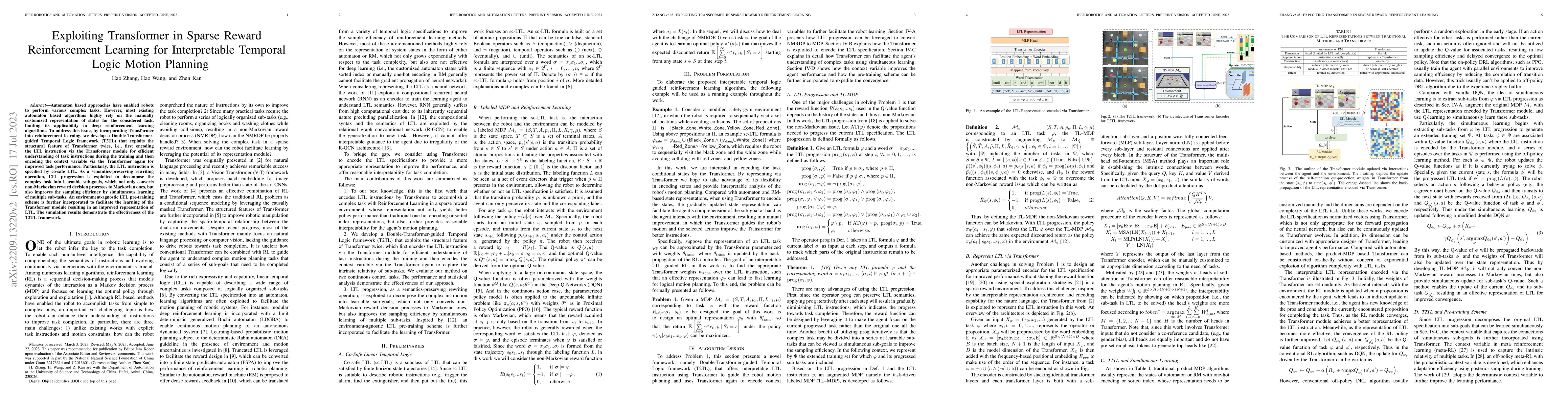 Thumbnail for Exploiting Transformer in Sparse Reward Reinforcement Learning for
  Interpretable Temporal Logic Motion Planning