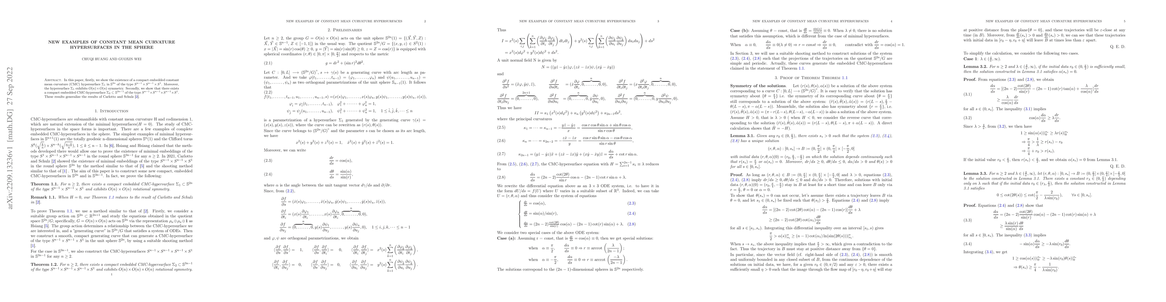 Thumbnail for New examples of constant mean curvature hypersurfaces in the sphere