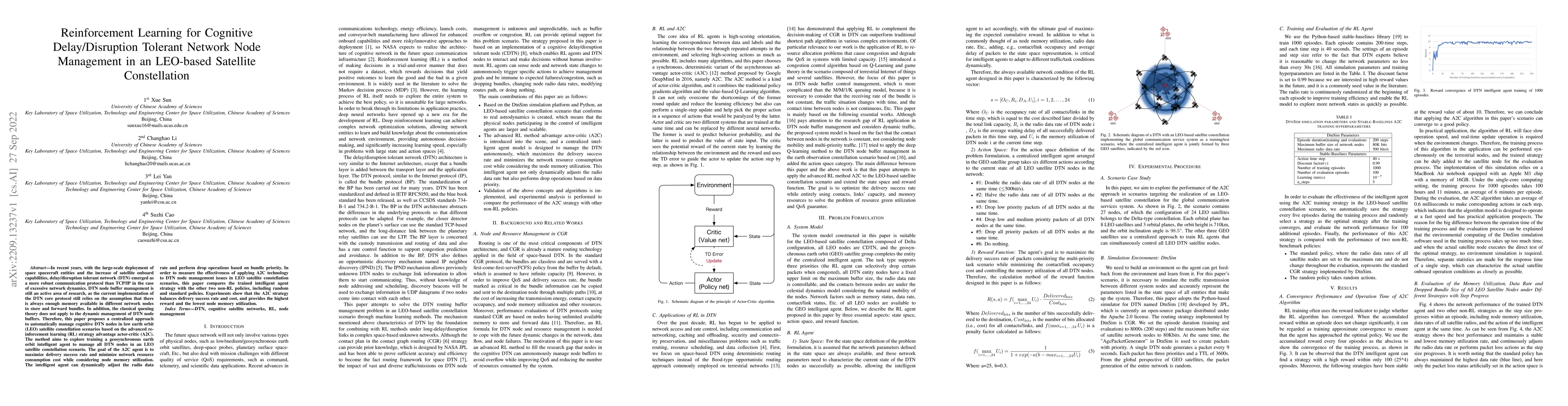 Thumbnail for Reinforcement Learning for Cognitive Delay/Disruption Tolerant Network
  Node Management in an LEO-based Satellite Constellation