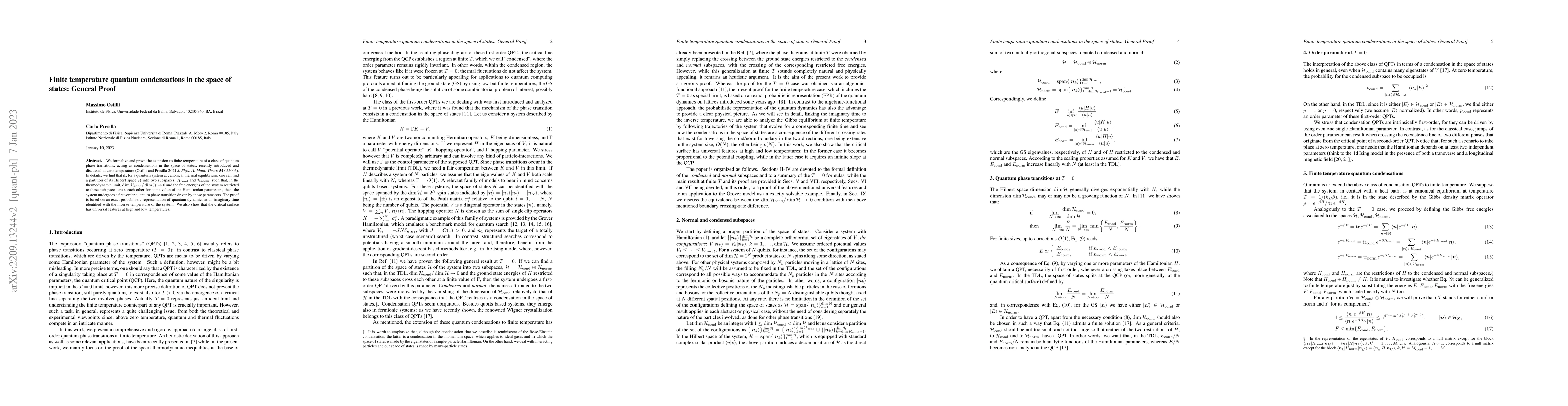 Thumbnail for Finite temperature quantum condensations in the space of states: General
  Proof
