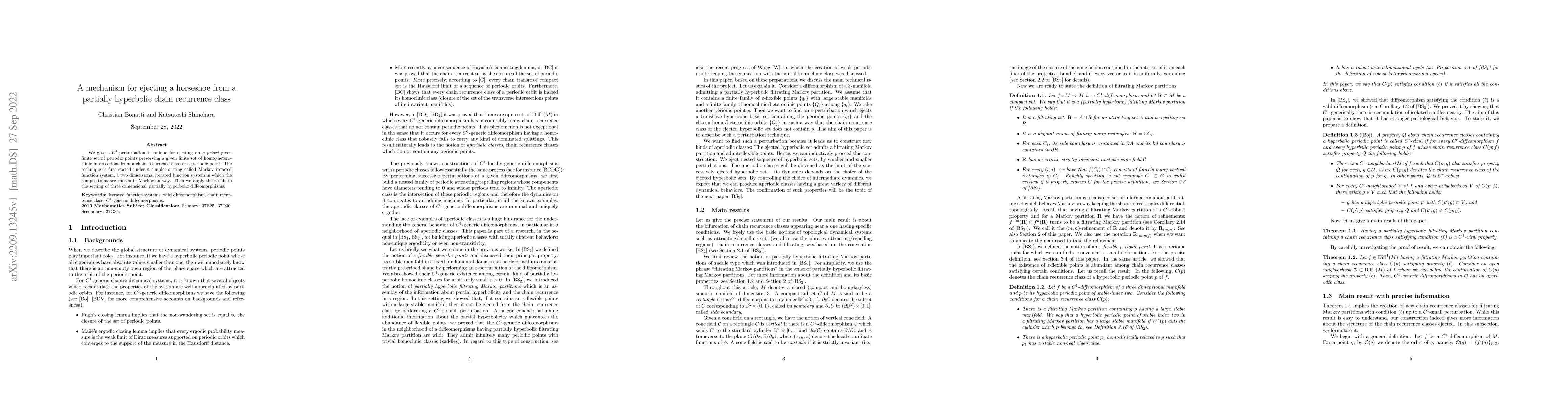 Thumbnail for A mechanism for ejecting a horseshoe from a partially hyperbolic chain
  recurrence class
