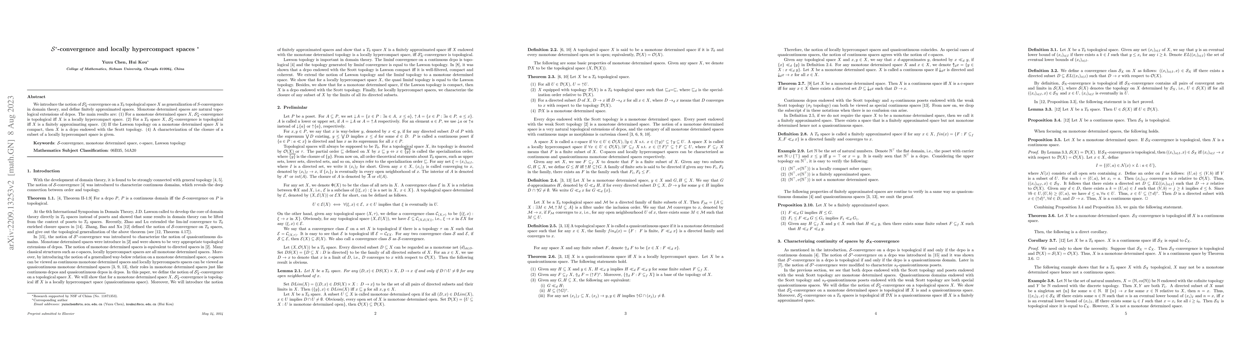 Thumbnail for $\mathcal{S}_X$-convergence and locally hypercompact spaces