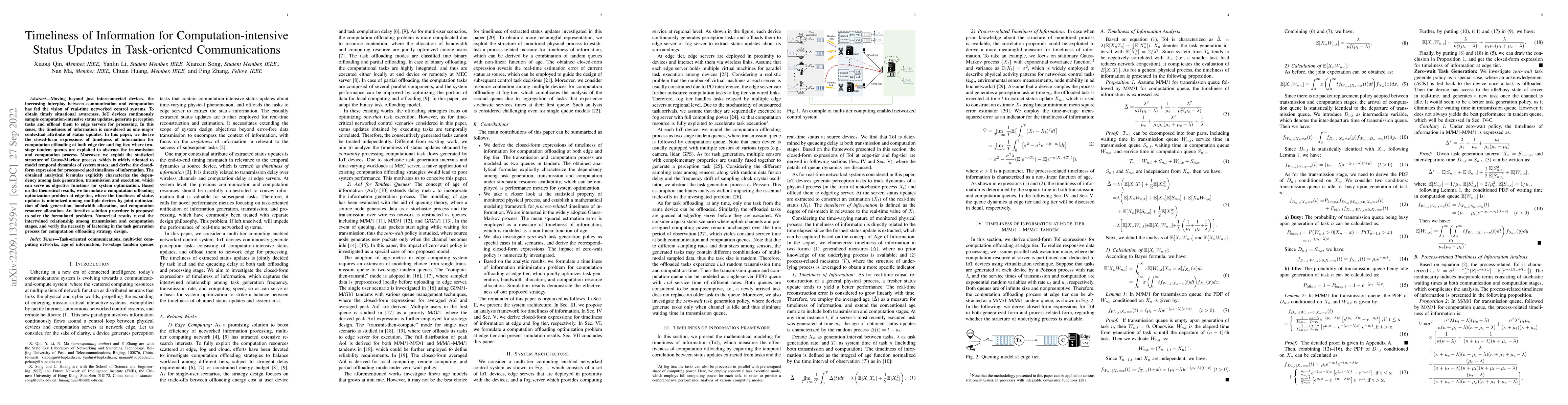 Thumbnail for Timeliness of Information for Computation-intensive Status Updates in
  Task-oriented Communications