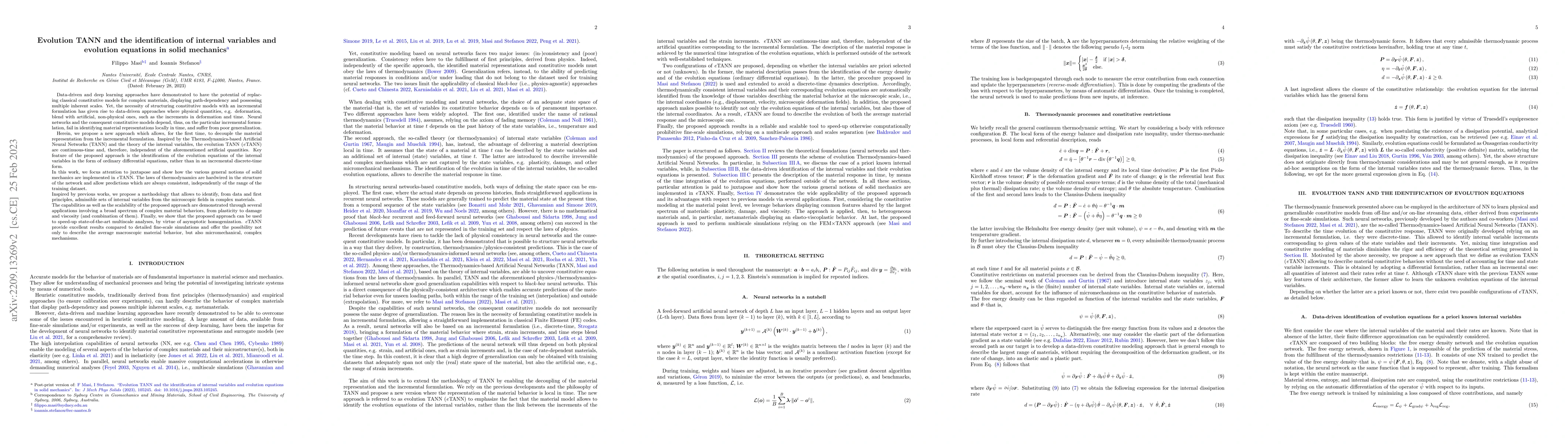 Thumbnail for Evolution TANN and the identification of internal variables and
  evolution equations in solid mechanics