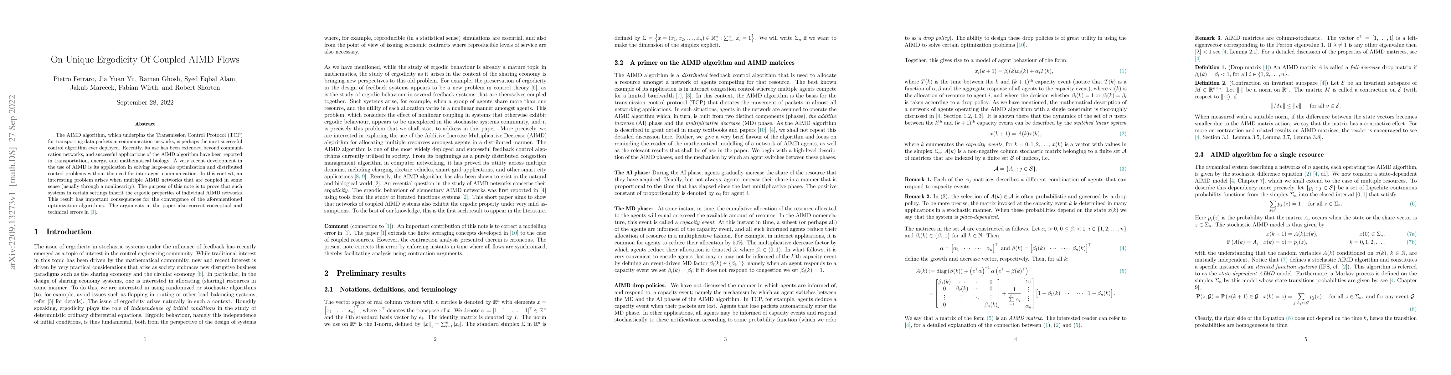 Thumbnail for On Unique Ergodicity Of Coupled AIMD Flows