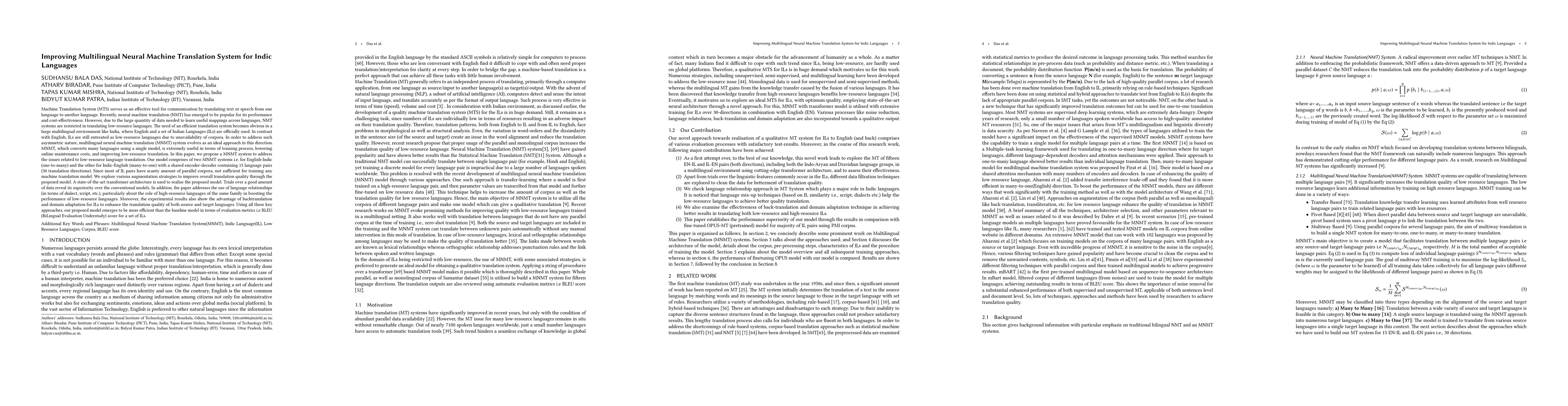 Thumbnail for Improving Multilingual Neural Machine Translation System for Indic
  Languages