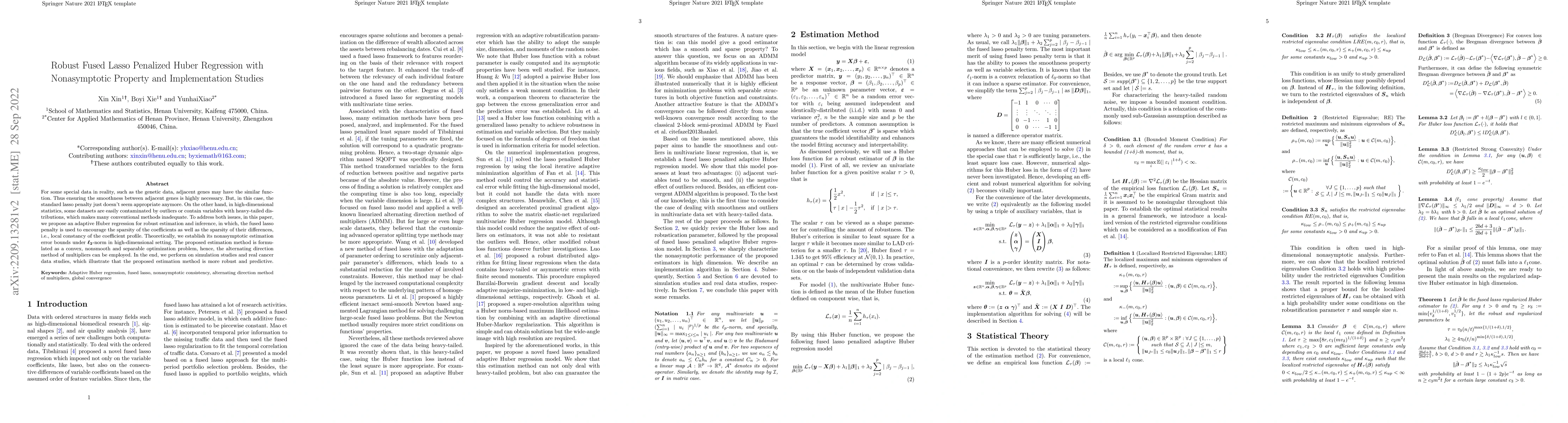 Thumbnail for Robust Fused Lasso Penalized Huber Regression with Nonasymptotic
  Property and Implementation Studies