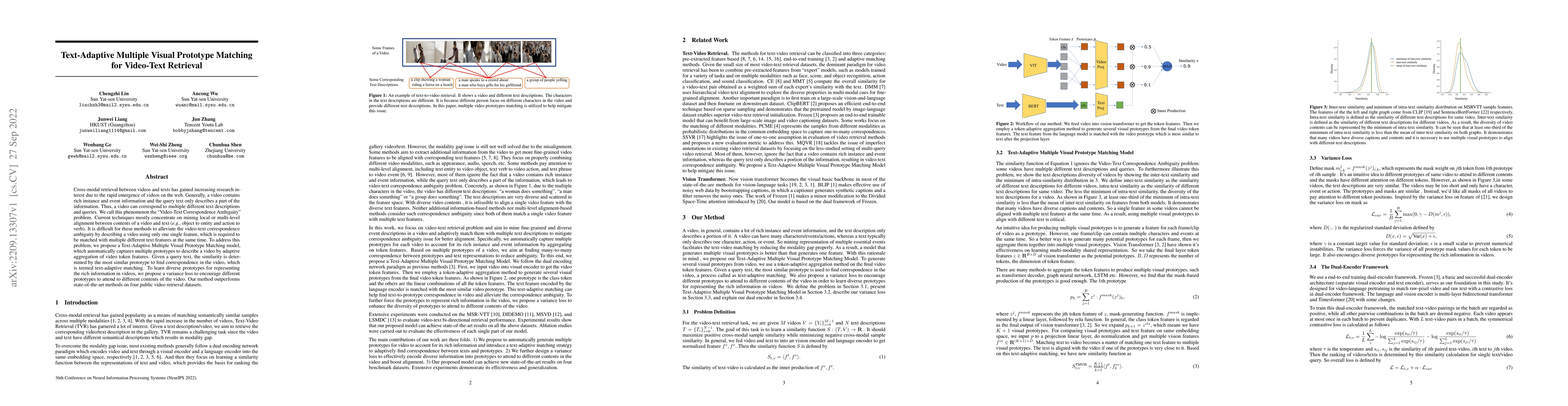 Thumbnail for Text-Adaptive Multiple Visual Prototype Matching for Video-Text
  Retrieval
