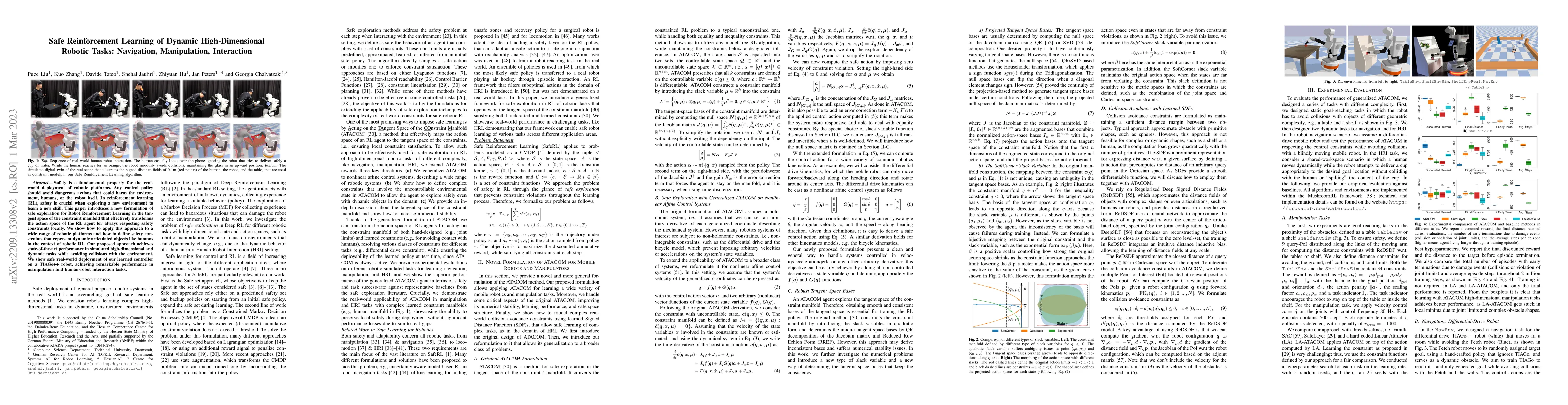 Thumbnail for Safe Reinforcement Learning of Dynamic High-Dimensional Robotic Tasks:
  Navigation, Manipulation, Interaction
