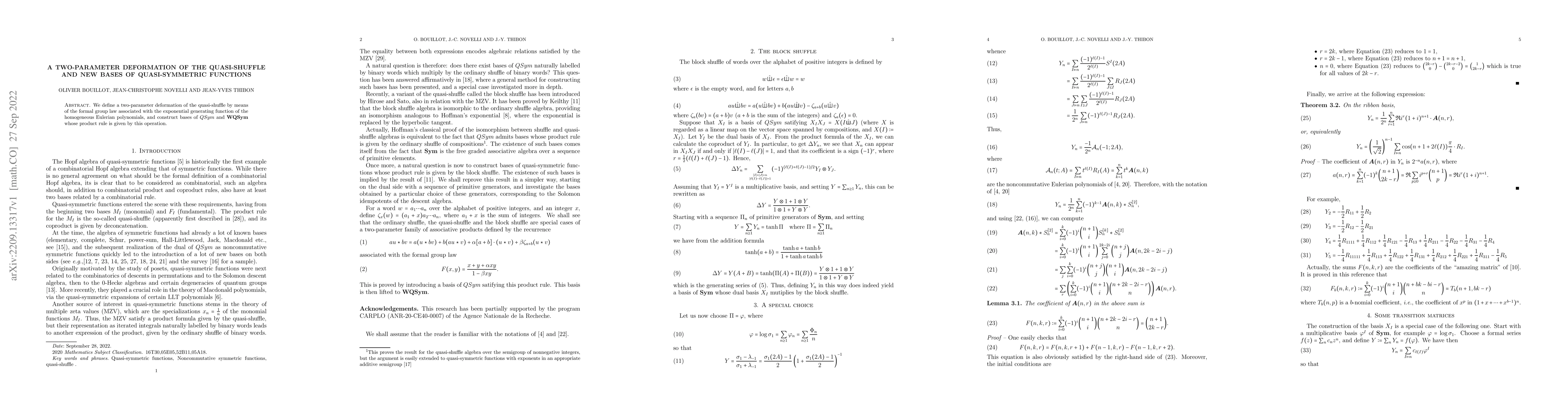 Thumbnail for A two-parameter deformation of the quasi-shuffle\\ and new bases of
  quasi-symmetric functions