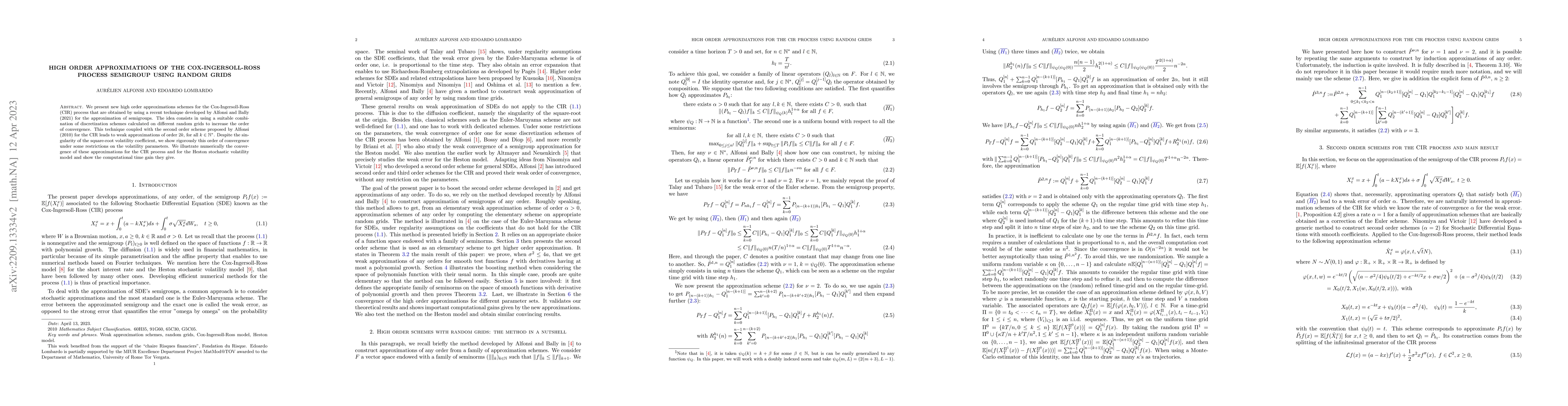 Thumbnail for High order approximations of the Cox-Ingersoll-Ross process semigroup
  using random grids