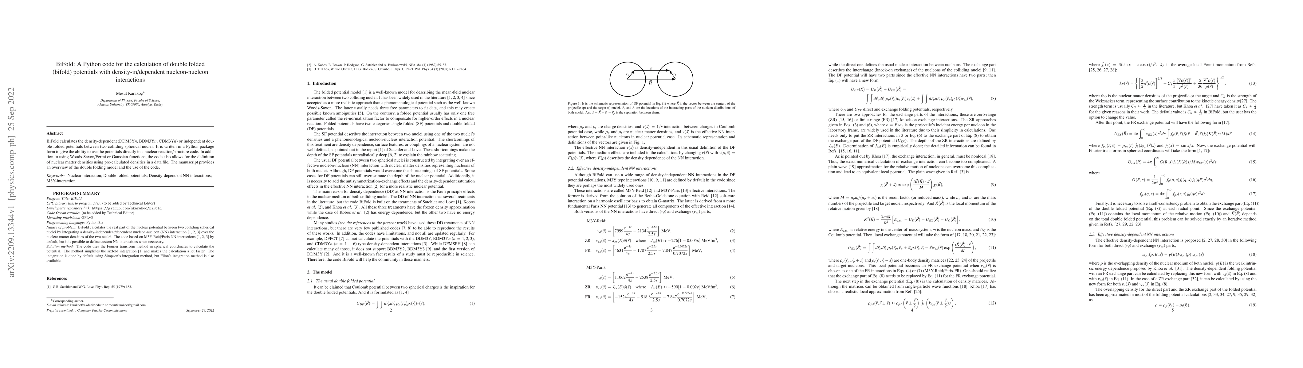 Thumbnail for BiFold: A Python code for the calculation of double folded (bifold)
  potentials with density-in/dependent nucleon-nucleon interactions