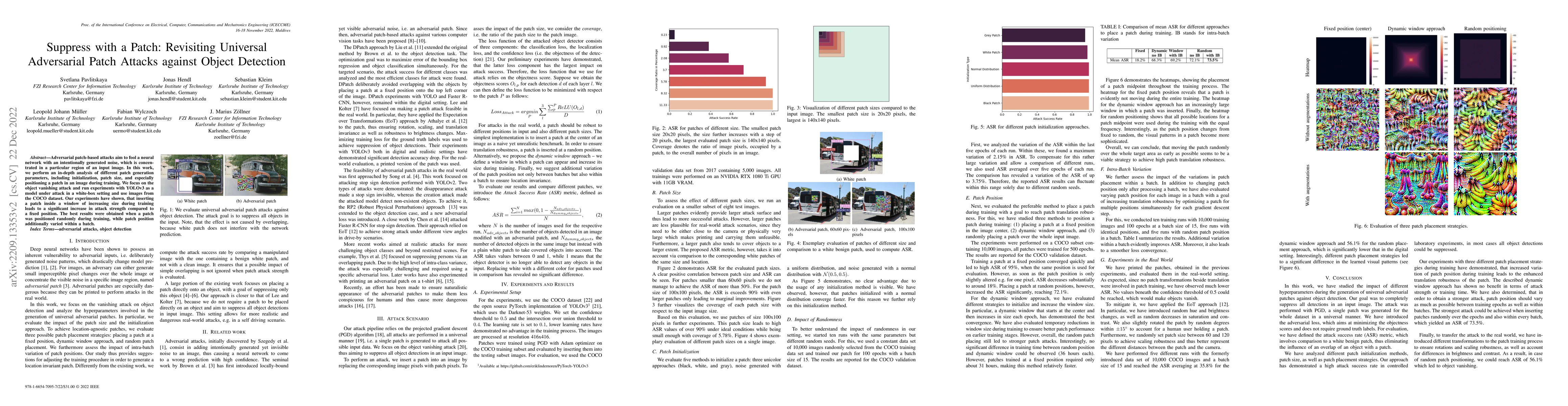 Thumbnail for Suppress with a Patch: Revisiting Universal Adversarial Patch Attacks
  against Object Detection