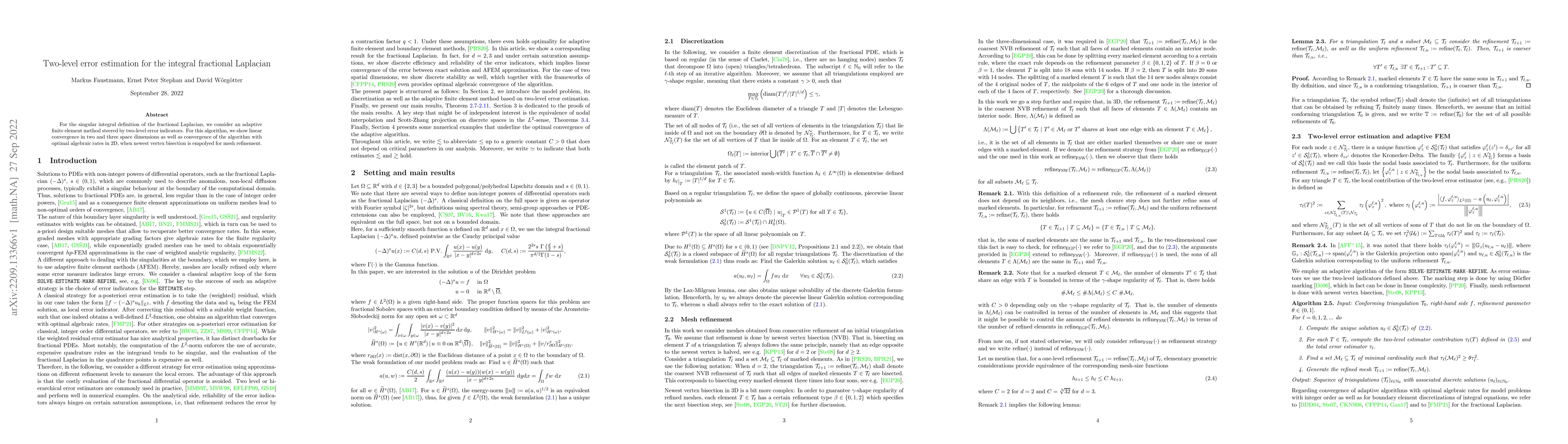 Thumbnail for Two-level error estimation for the integral fractional Laplacian