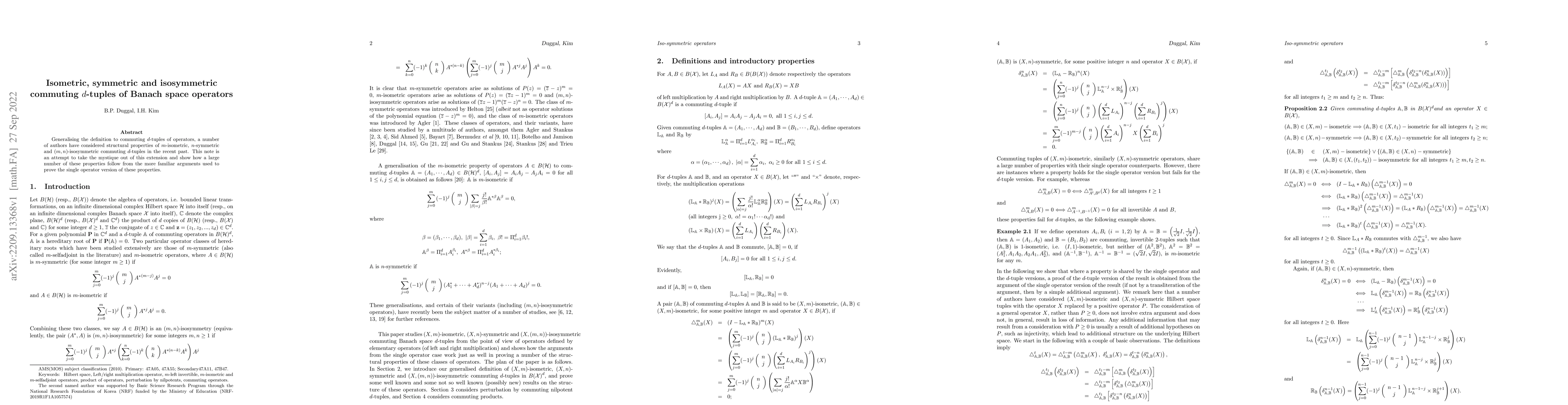 Thumbnail for Isometric, symmetric and isosymmetric commuting $d$-tuples of Banach
  space operators