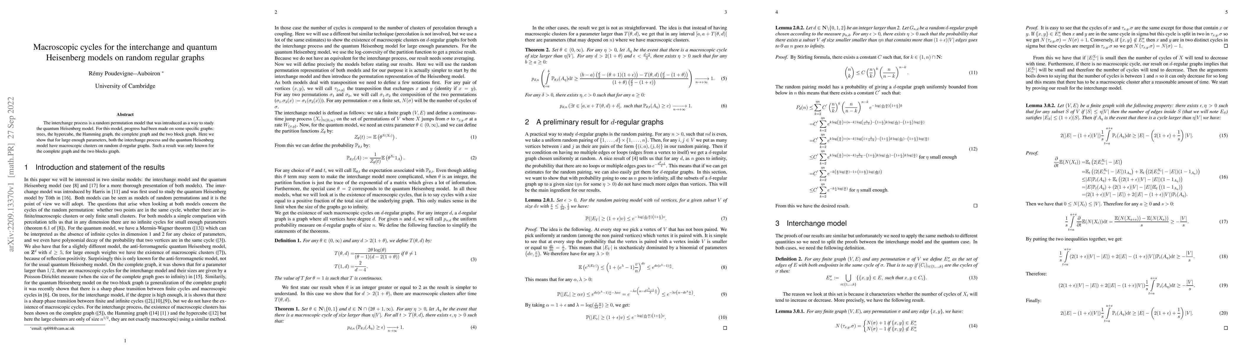 Thumbnail for Macroscopic cycles for the interchange and quantum Heisenberg models on
  random regular graphs