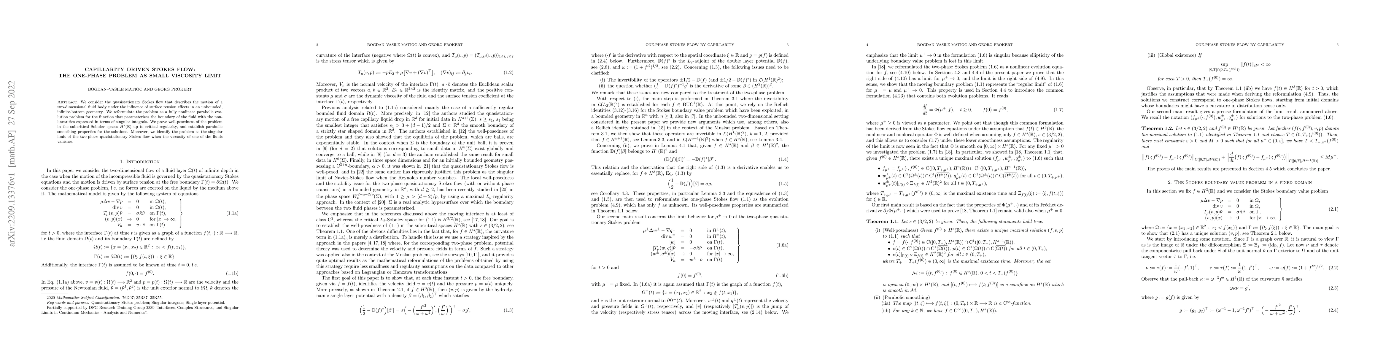 Thumbnail for Capillarity driven Stokes flow: the one-phase problem as small viscosity
  limit