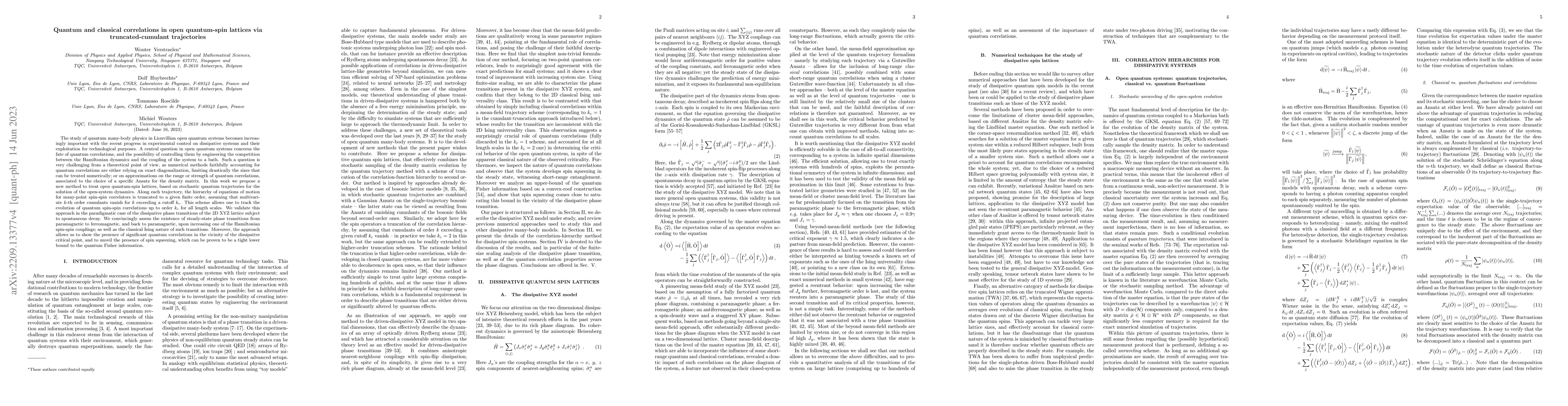 Thumbnail for Quantum and classical correlations in open quantum-spin lattices via
  truncated-cumulant trajectories