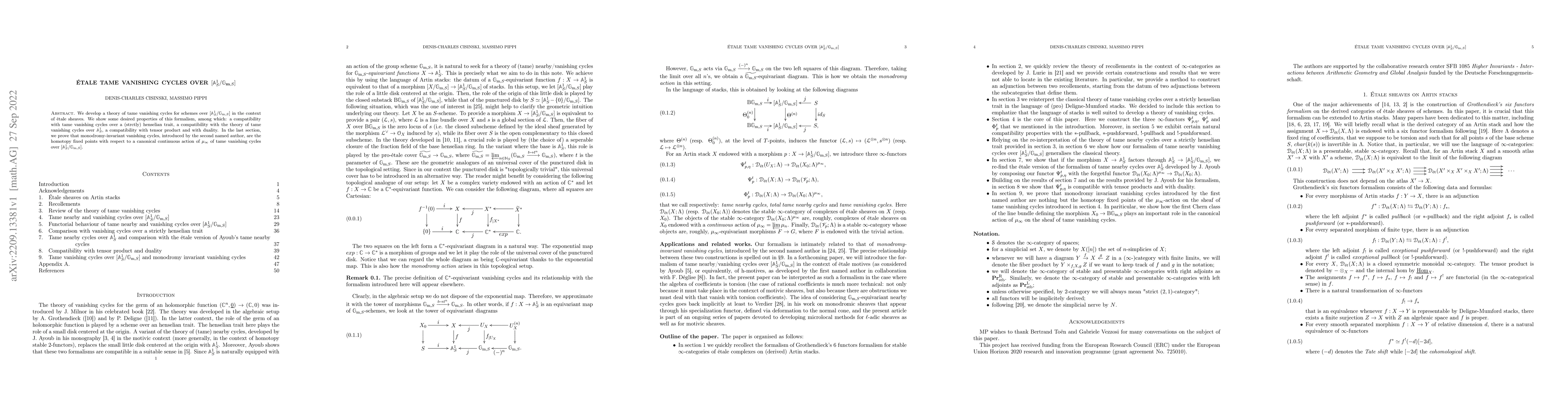 Thumbnail for \'Etale tame vanishing cycles over $[\mathbb{A}^1_{S}/\mathbb{G}_{m,S}]$