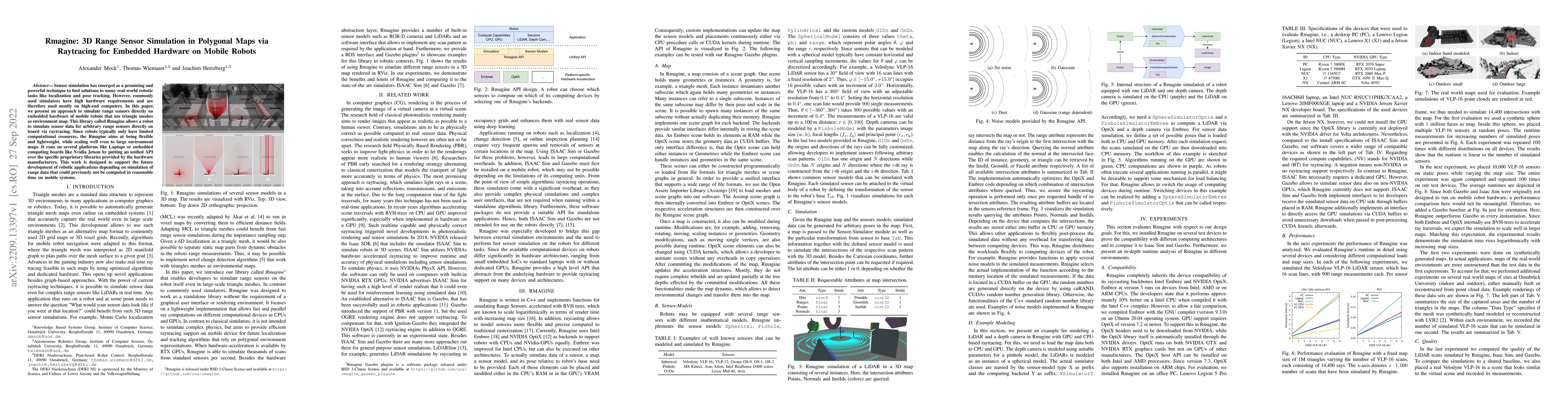 Thumbnail for Rmagine: 3D Range Sensor Simulation in Polygonal Maps via Raytracing for
  Embedded Hardware on Mobile Robots