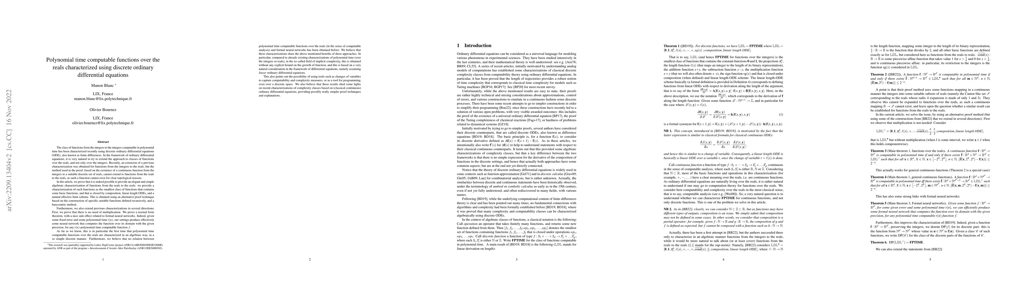 Thumbnail for Polynomial time computable functions over the reals characterized using
  discrete ordinary differential equations