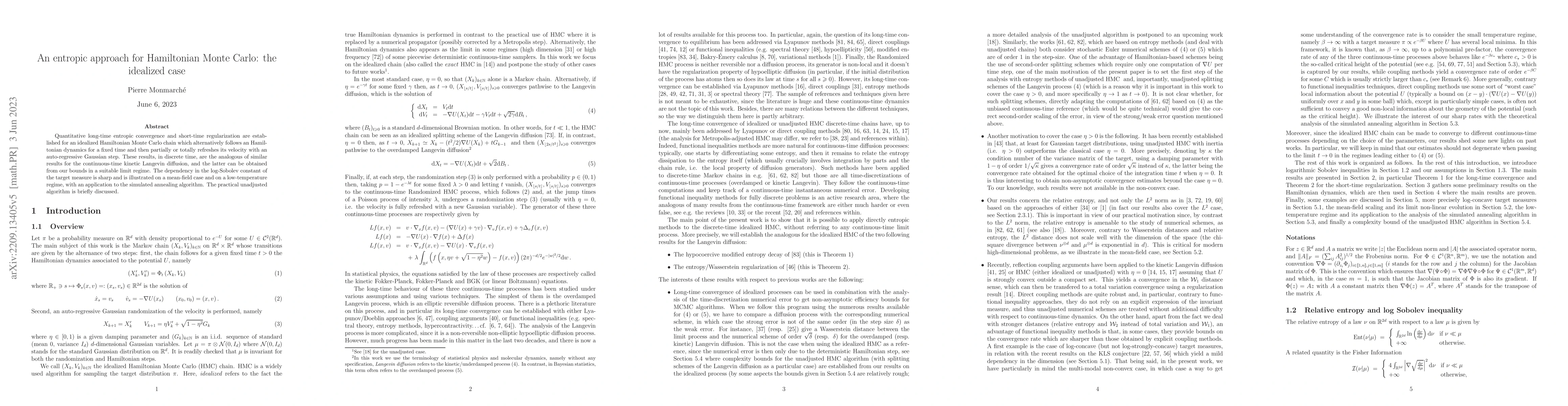 Thumbnail for An entropic approach for Hamiltonian Monte Carlo: the idealized case