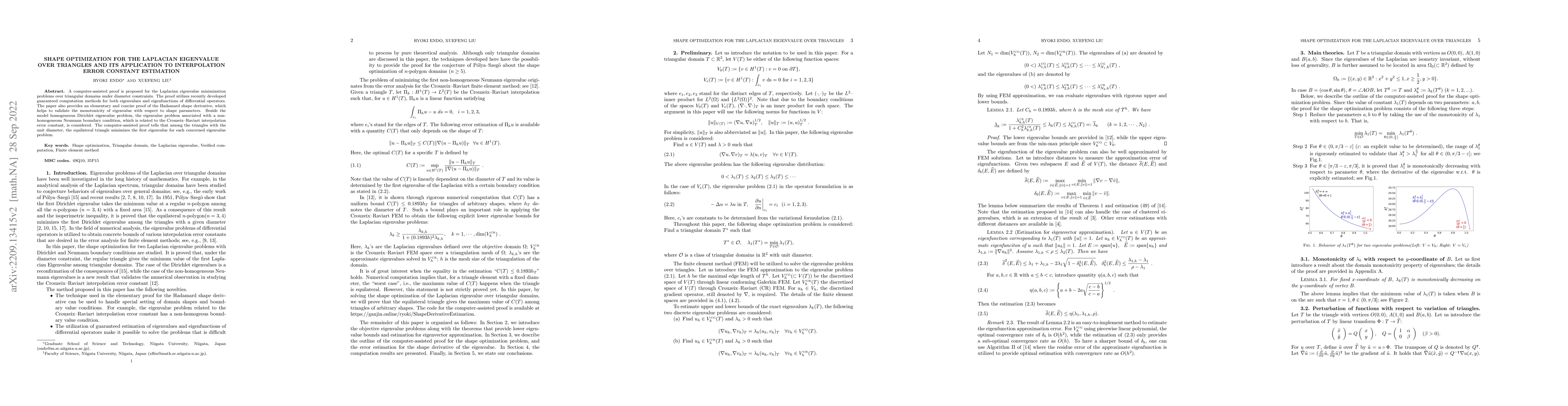 Thumbnail for Shape optimization for the Laplacian eigenvalue over triangles and its
  application to interpolation error constant estimation