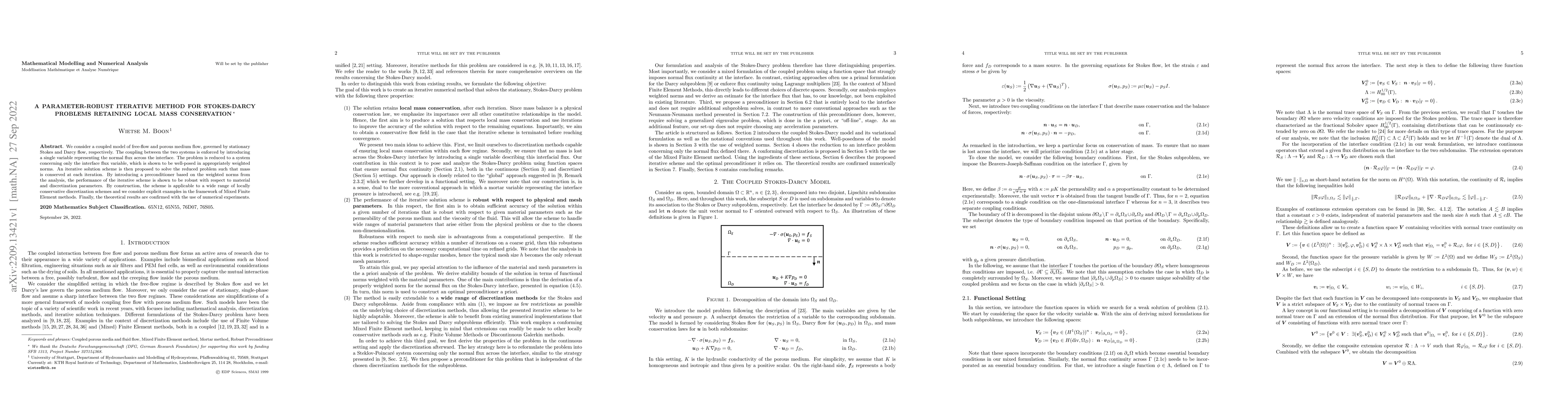 Thumbnail for A Parameter-Robust Iterative Method for Stokes-Darcy Problems Retaining
  Local Mass Conservation