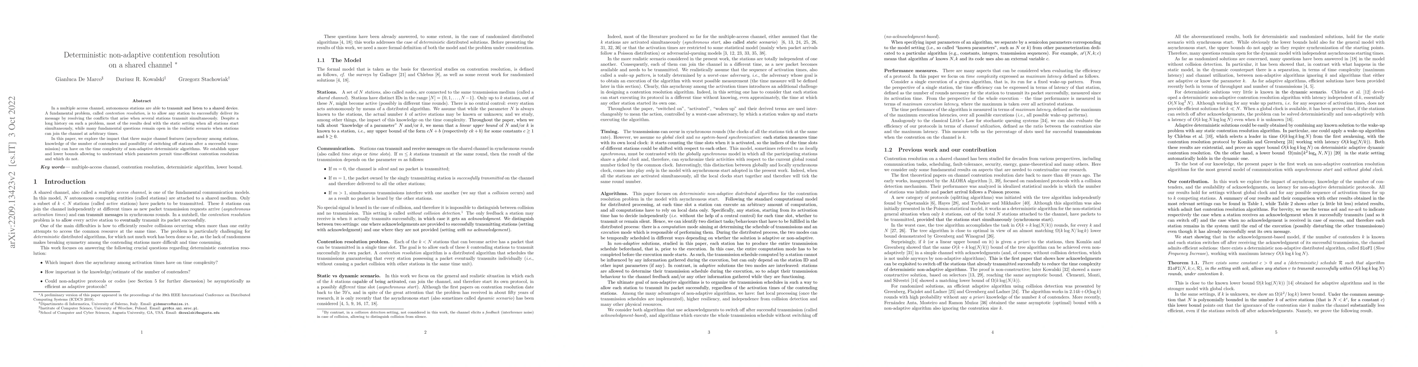 Thumbnail for Deterministic non-adaptive contention resolution on a shared channel