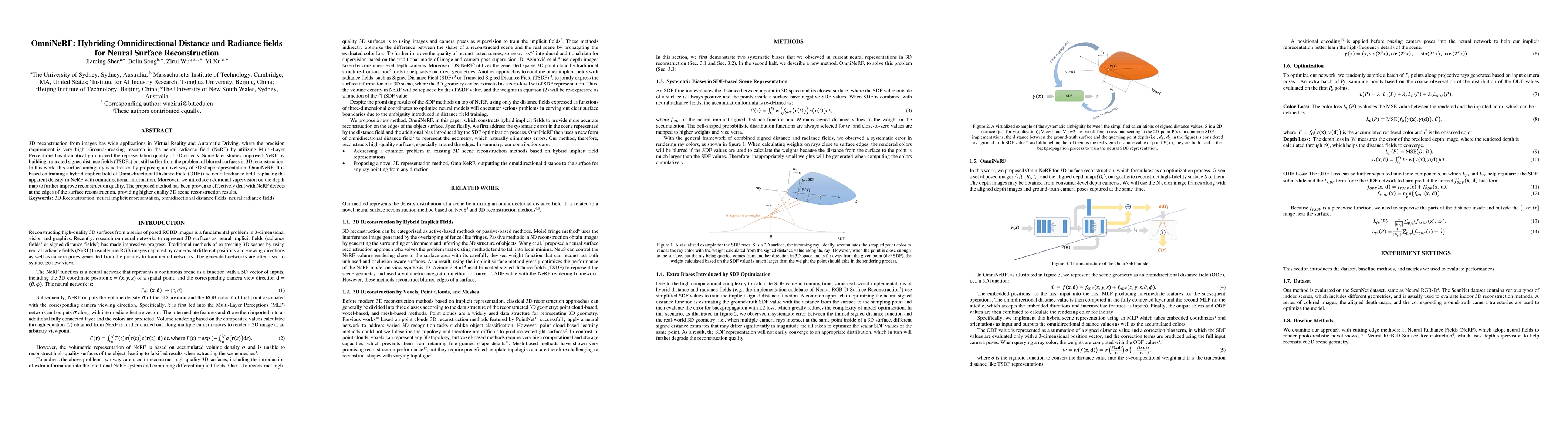 Thumbnail for OmniNeRF: Hybriding Omnidirectional Distance and Radiance fields for
  Neural Surface Reconstruction