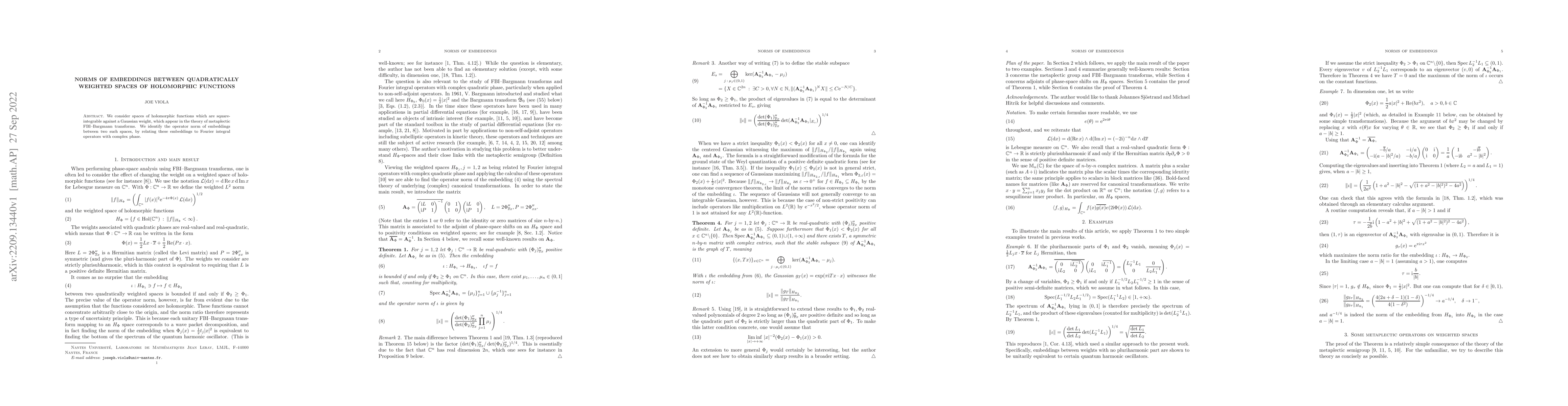 Thumbnail for Norms of embeddings between quadratically weighted spaces of holomorphic
  functions