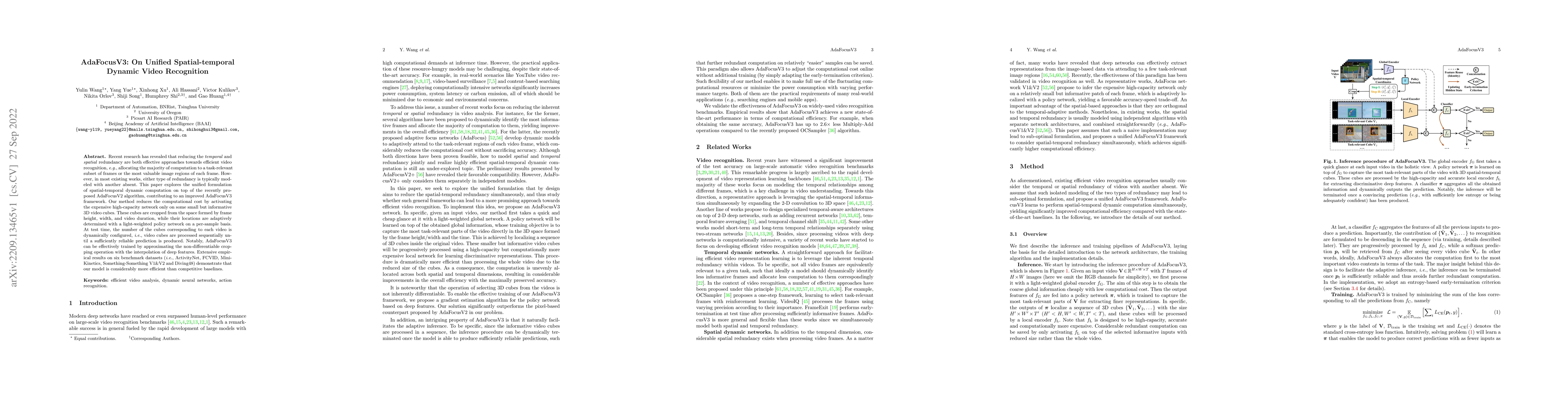 Thumbnail for AdaFocusV3: On Unified Spatial-temporal Dynamic Video Recognition