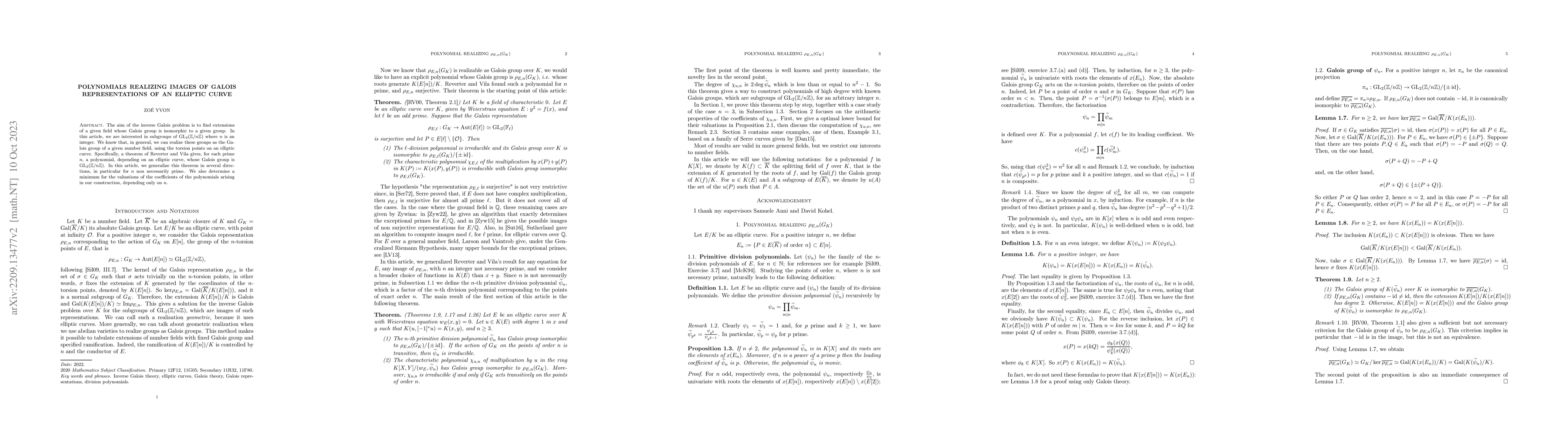 Thumbnail for Polynomials realizing images of Galois representations of an elliptic
  curve