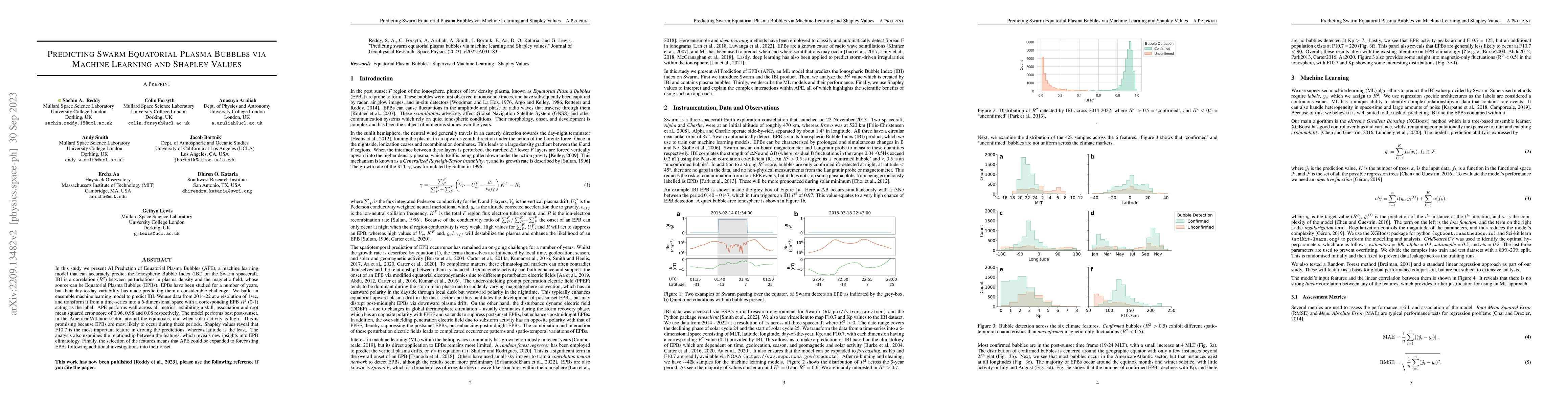 Thumbnail for Predicting Swarm Equatorial Plasma Bubbles via Machine Learning and
  Shapley Values