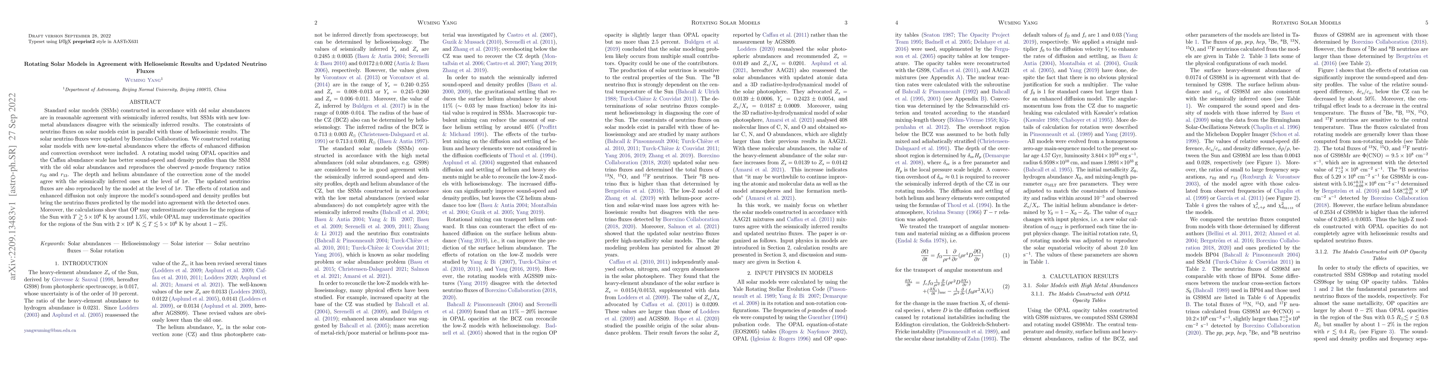 Thumbnail for Rotating Solar Models in Agreement with Helioseismic Results and Updated
  Neutrino Fluxes
