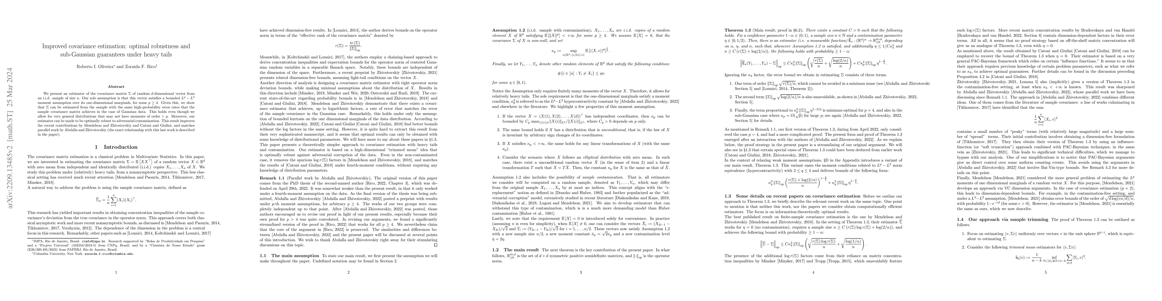 Thumbnail for Improved covariance estimation: optimal robustness and sub-Gaussian
  guarantees under heavy tails