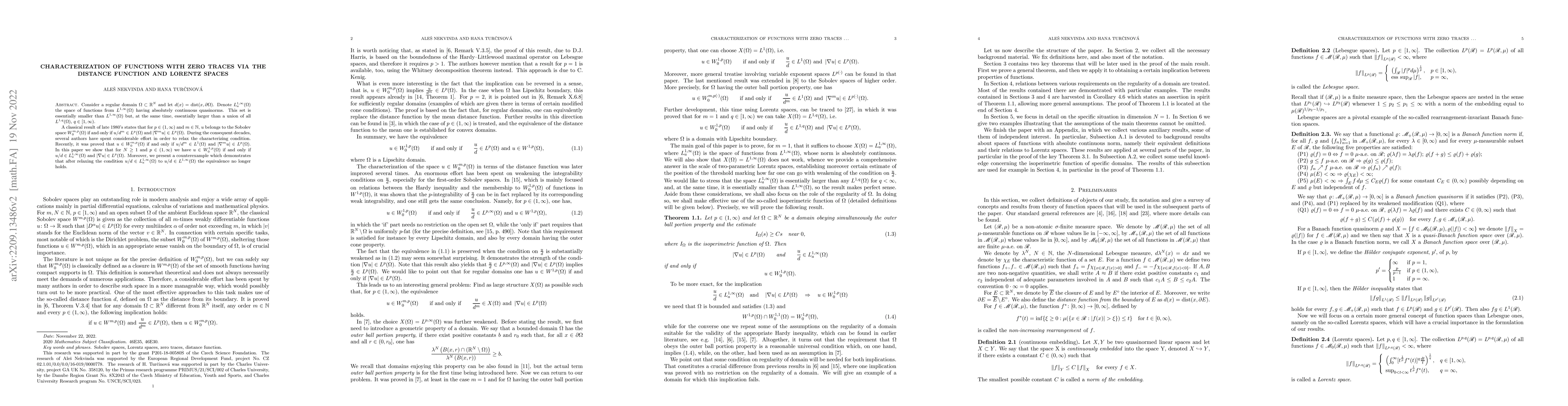 Thumbnail for Characterization of functions with zero traces via the distance function
  and Lorentz spaces
