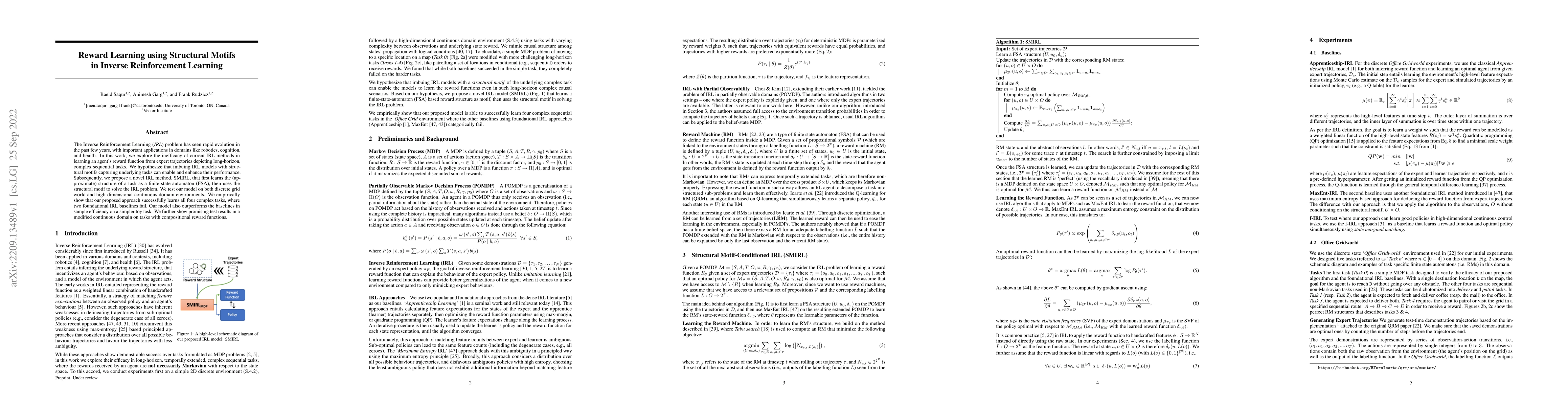 Thumbnail for Reward Learning using Structural Motifs in Inverse Reinforcement
  Learning