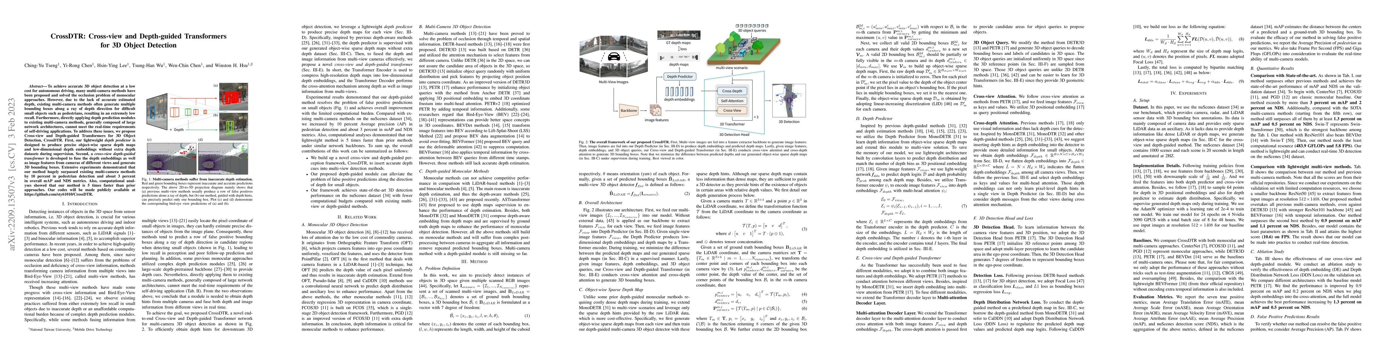 Thumbnail for CrossDTR: Cross-view and Depth-guided Transformers for 3D Object
  Detection