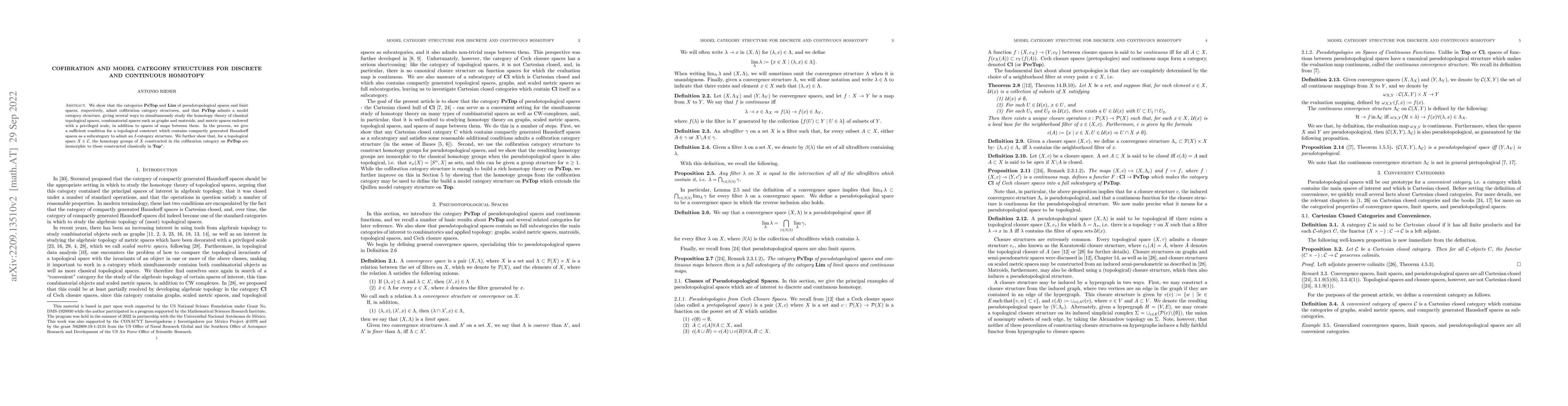 Thumbnail for Cofibration and Model Category Structures for Discrete and Continuous
  Homotopy