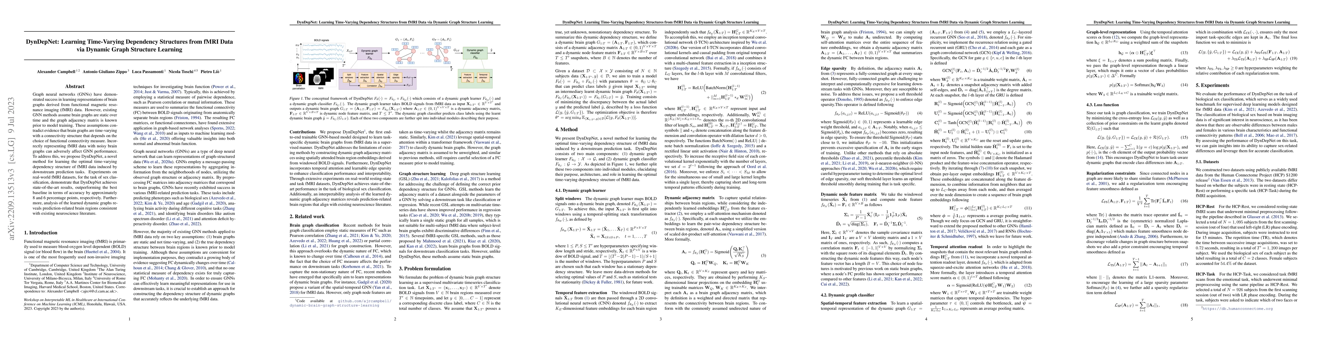 Thumbnail for DynDepNet: Learning Time-Varying Dependency Structures from fMRI Data
  via Dynamic Graph Structure Learning
