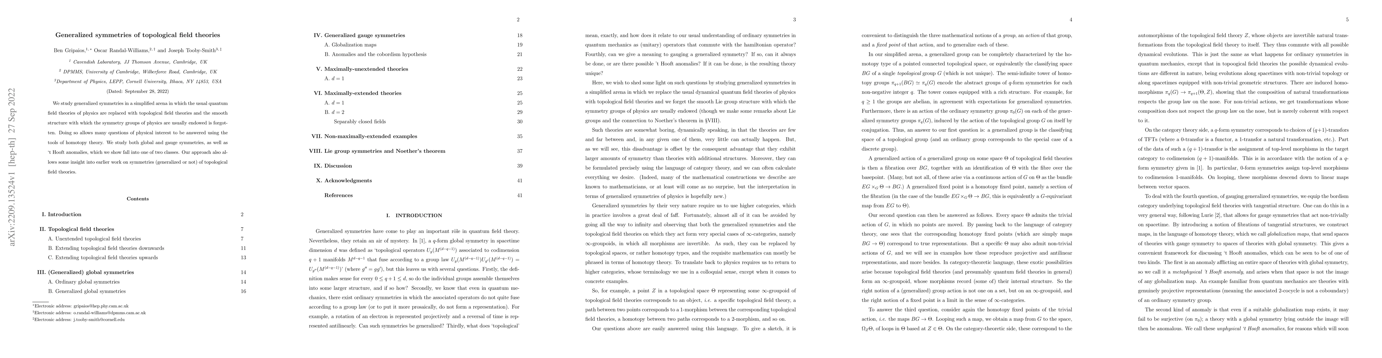 Thumbnail for Generalized symmetries of topological field theories